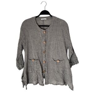 LUUKAA Linen Blend Beige Textured Button Front 3/4 Sleeve Top Jacket US 10 M